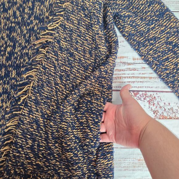 Anthropologie Sparrow Knit Cardigan M Navy Tan Fringe Boho Sweater with Pockets - Picture 7 of 13